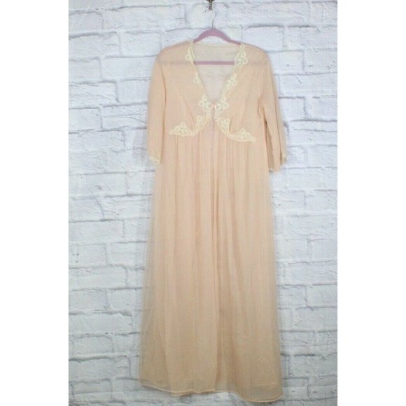 KAYSER Other - Vintage Kayser Coral Chiffon 3/4 Sleeve Long Nightgown Dress Size M-L